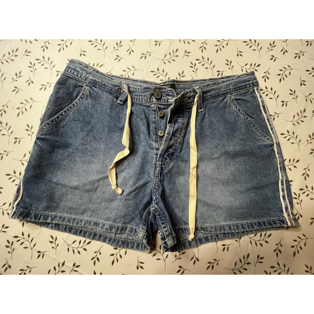 Vintage American Eagle Dungarees Denim Shorts Medium Wash Stripe Button Fly 10